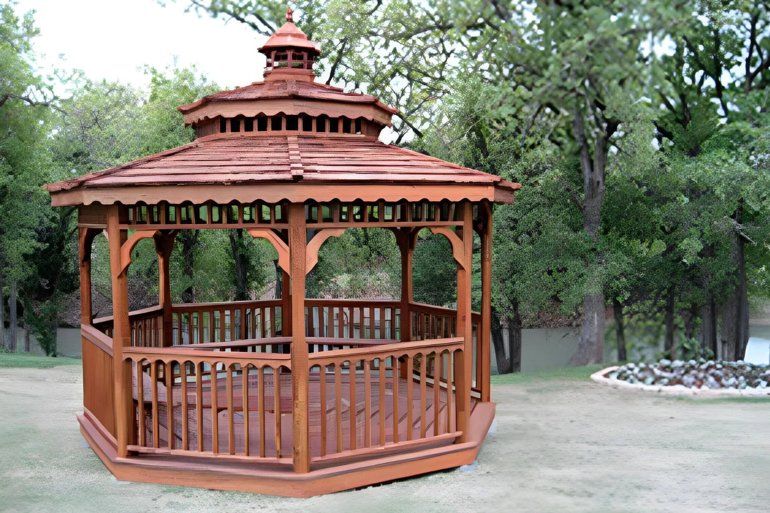 Brown octagonal gazebo